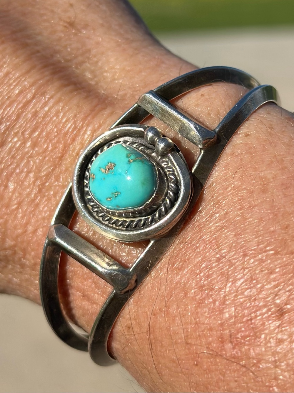 Signed Native Turquoise Cuff Bracelet